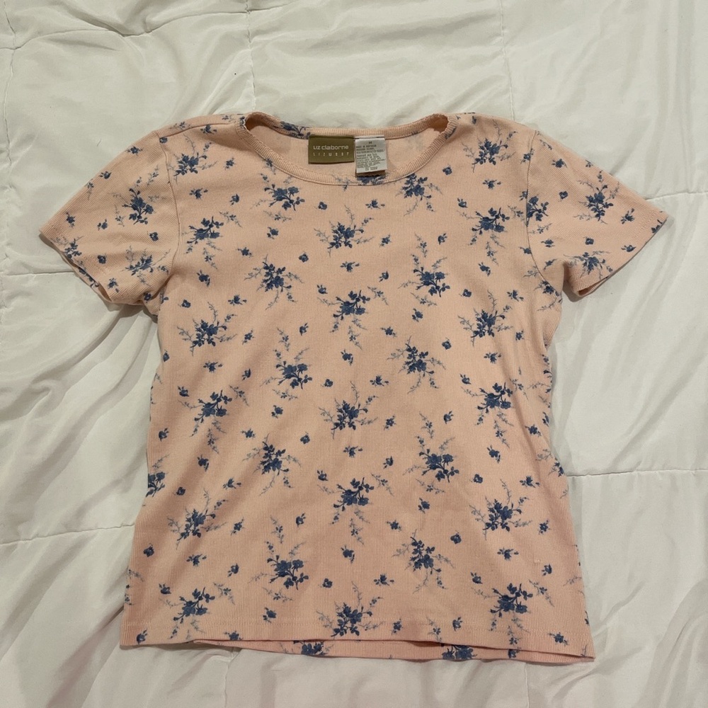 pink and blue floral shirt